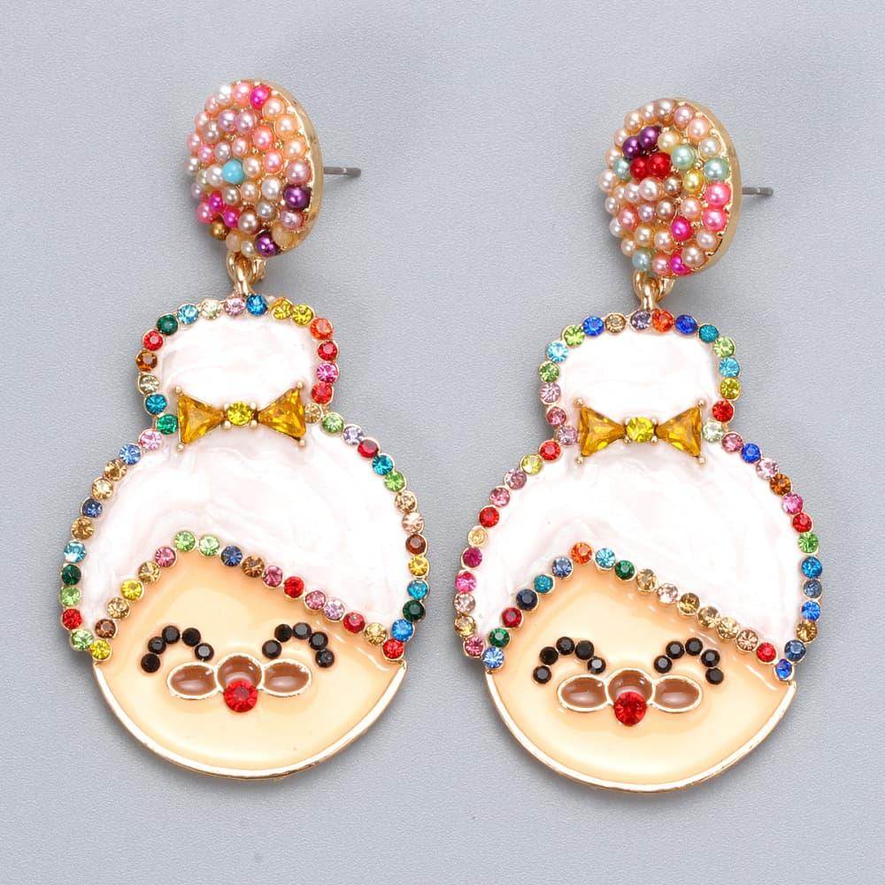 Rhinestone Alloy Mrs. Claus Earrings for Festive Style