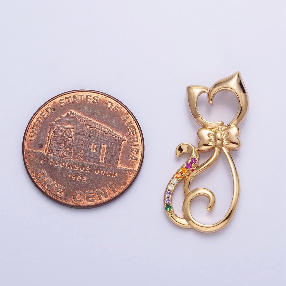Dainty 16K Gold Filled Cat Pendant Micro Pave Silver Kitty Charm AA305 AA306