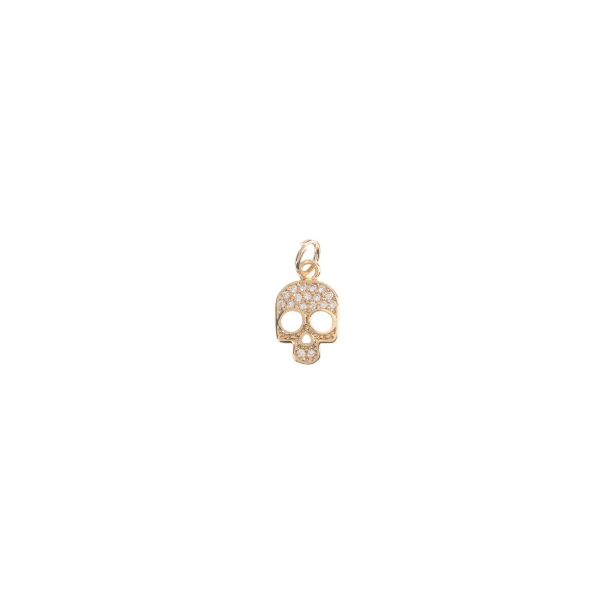 Dainty 18k Gold Filled Skull Human Bejeweled Skull, Bones, Cubic Zirconia Bracelet Charm, Necklace Pendant Huggie Earring Charm Supply C-00210