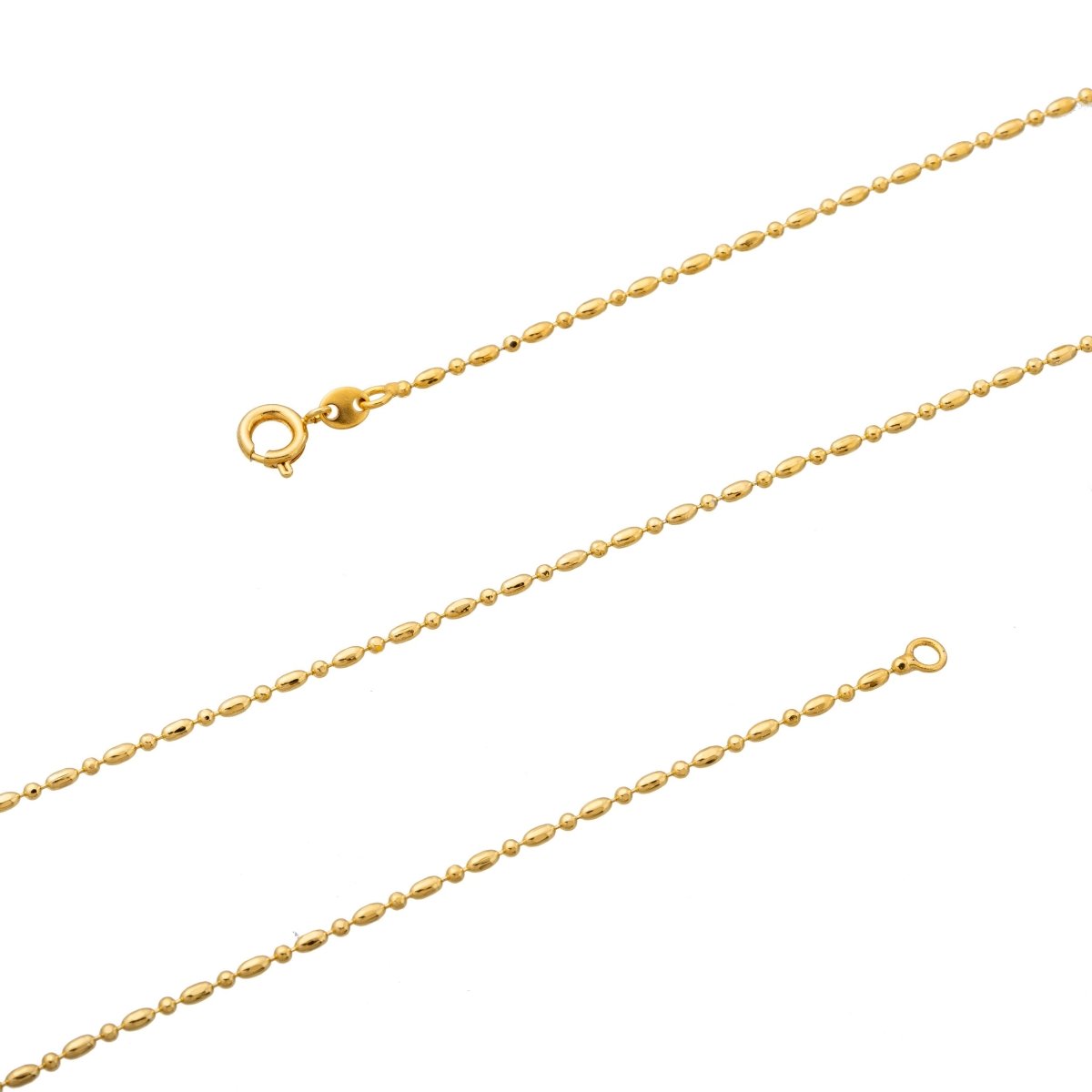 Dainty 24K Gold-Plated 1.5mm Bead Chain Necklace in 17.5 inch Length Finished Ball Chain Ready to Wear with Spring Clasp Chain Replacement | CN-182 Clearance Pricing