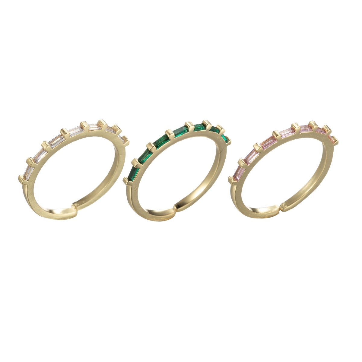 Dainty Baguette Open Ring Cubic Zirconia Gold Ring Clear Green Pink Stone