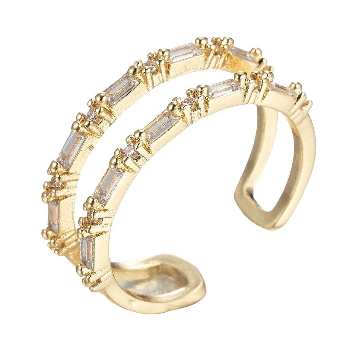 Dainty Double Band Baguette Gold Open Ring Stacking jewelry O-983
