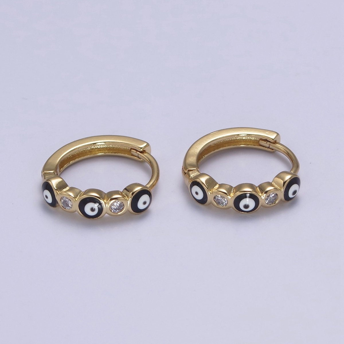 14K Gold Filled 14mm Evil Eye Enamel CZ Huggie Earrings | T309 - T314