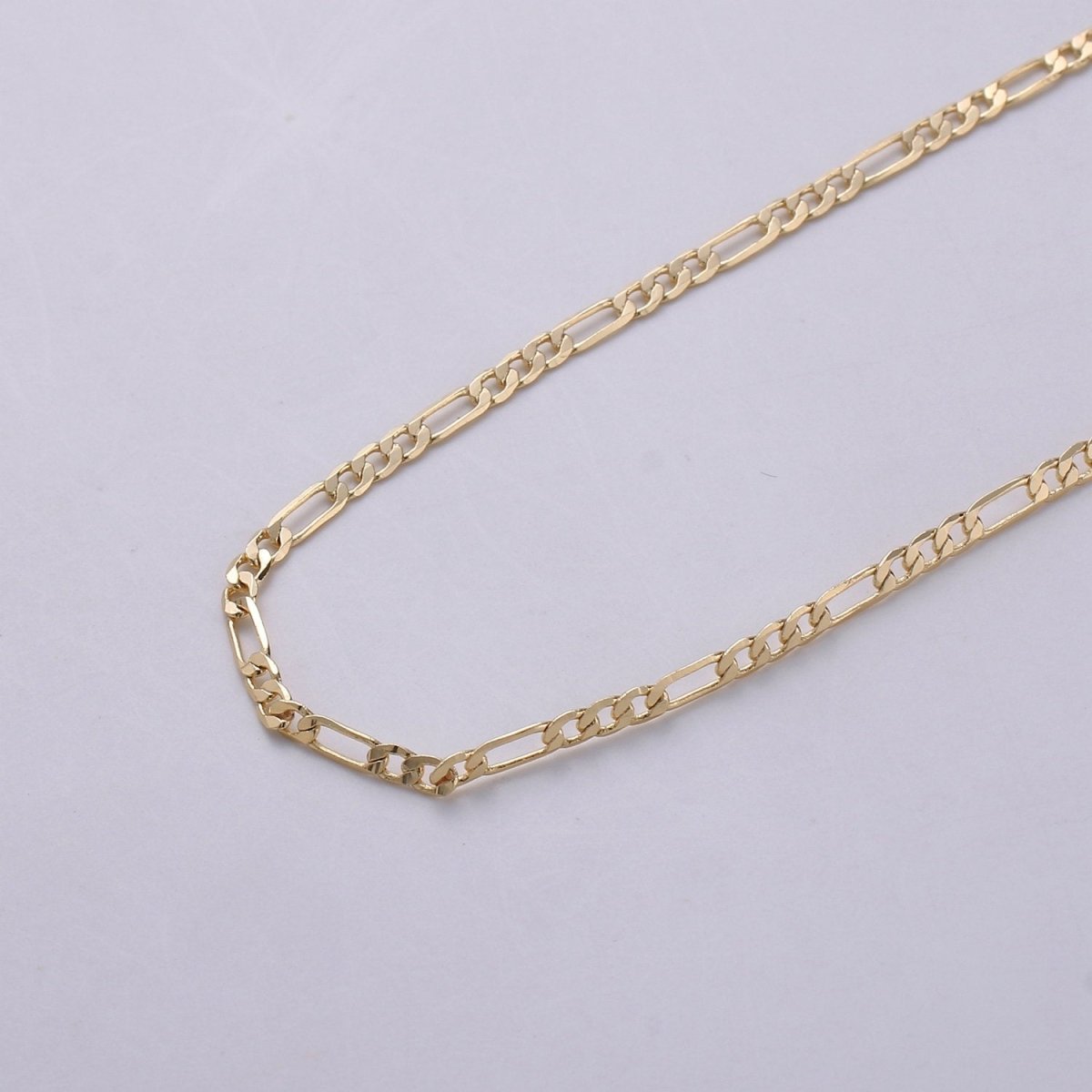 Dainty Figaro Chain 2.5mm width, 16K Gold Filled, brass chain by Yard, Nickel free, Thin Flat Minimalist Jewelry making, Necklace chain | ROLL-275