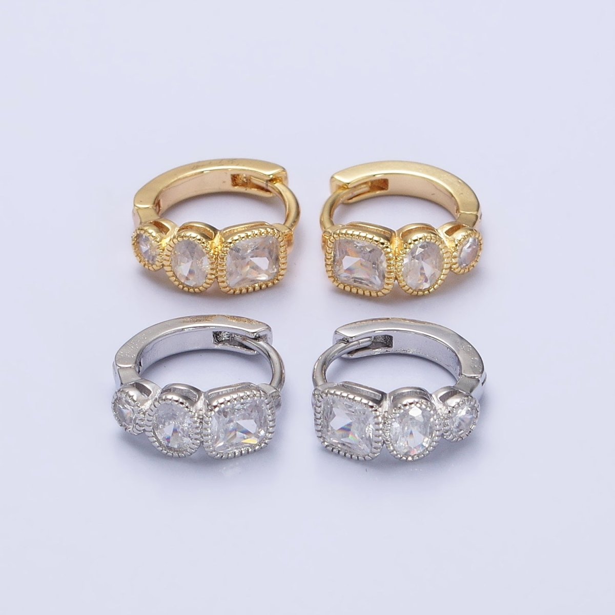 Dainty Geometric Cubic Stone Huggie Earring Square Oval Round CZ Hoop Earring AB755 AB756