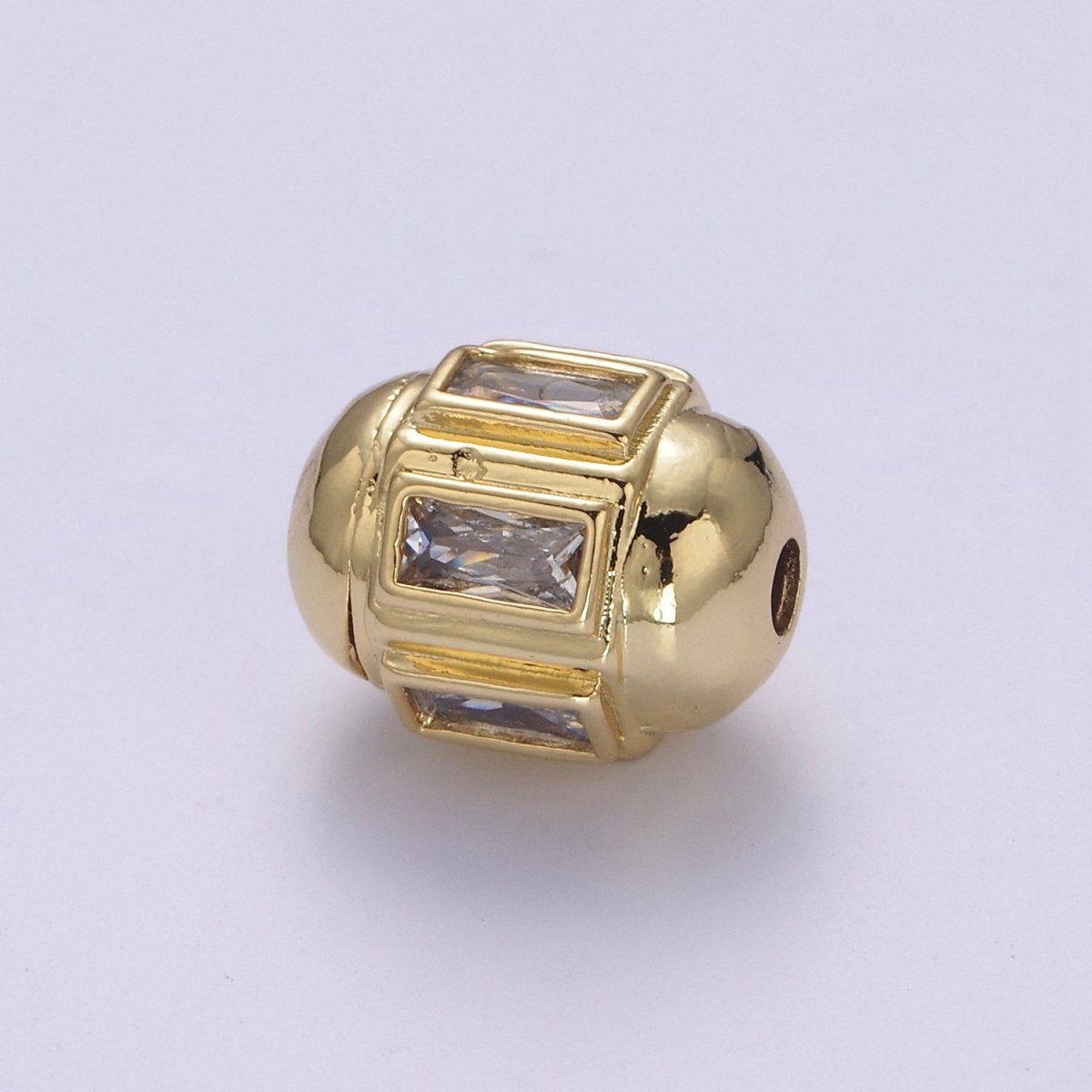 Dainty Gold Barrel Bead Spacer Cubic Zirconia 15x12mm for Bracelet Component B-105, B-106