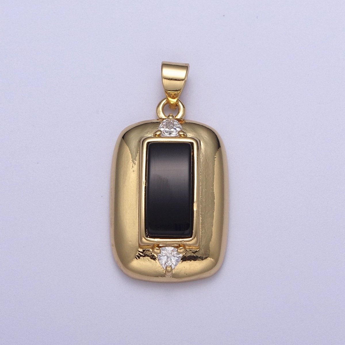 14K Gold Filled 28mm Black Onyx CZ Gemstone Rectangle Bezel Pendant | H542