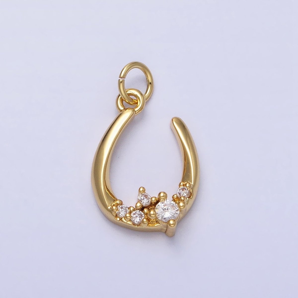 Dainty Gold Fish Hook Charm Silver U Charm with CZ Stone AC416 AC417