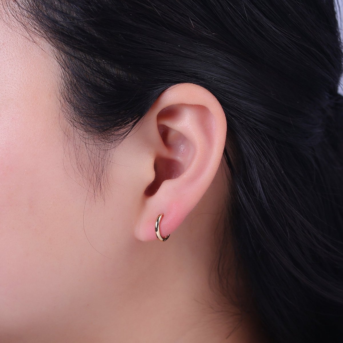 Dainty Gold Huggie Earring 12mm Simple Minimalist Hoop V-092