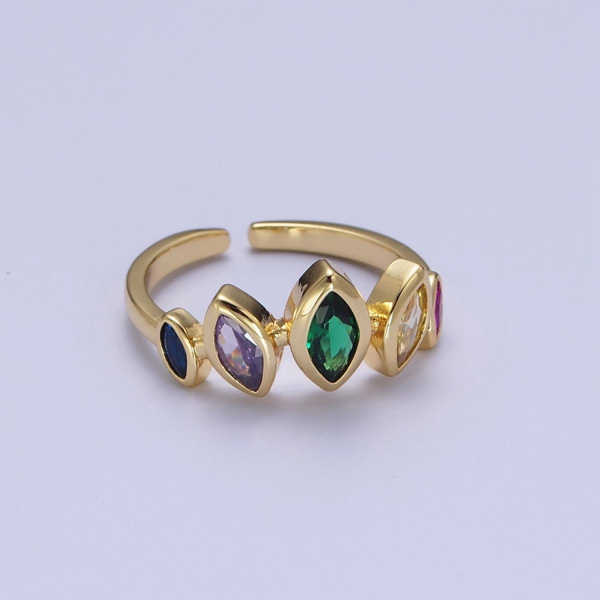 Dainty Gold Multi Color CZ Gemstone Eye Ring Open Adjustable Ring O-122