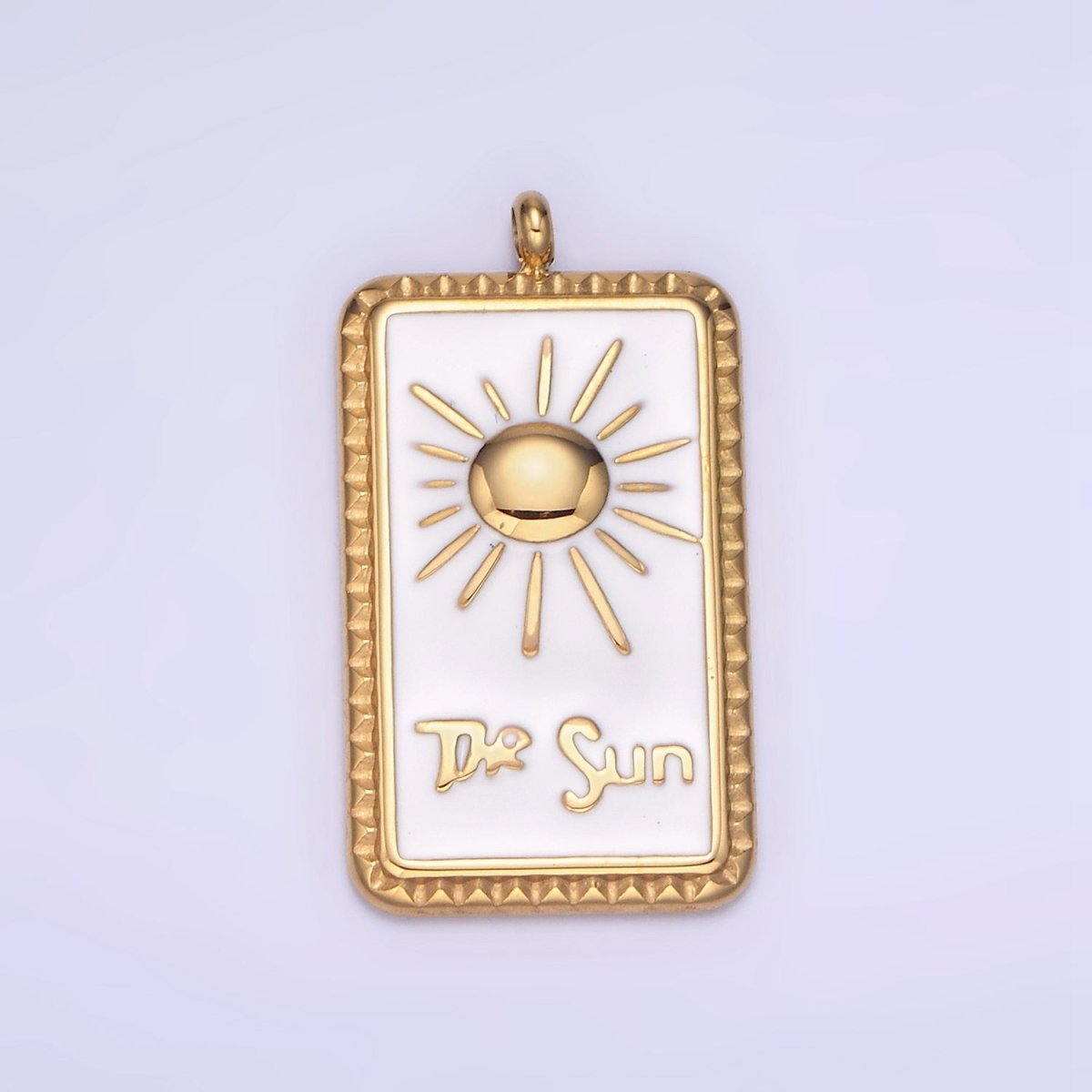 Dainty Gold Stainless Steel White Enamel The Sun Charm Tag Celestial Jewelry Pendant| P1403