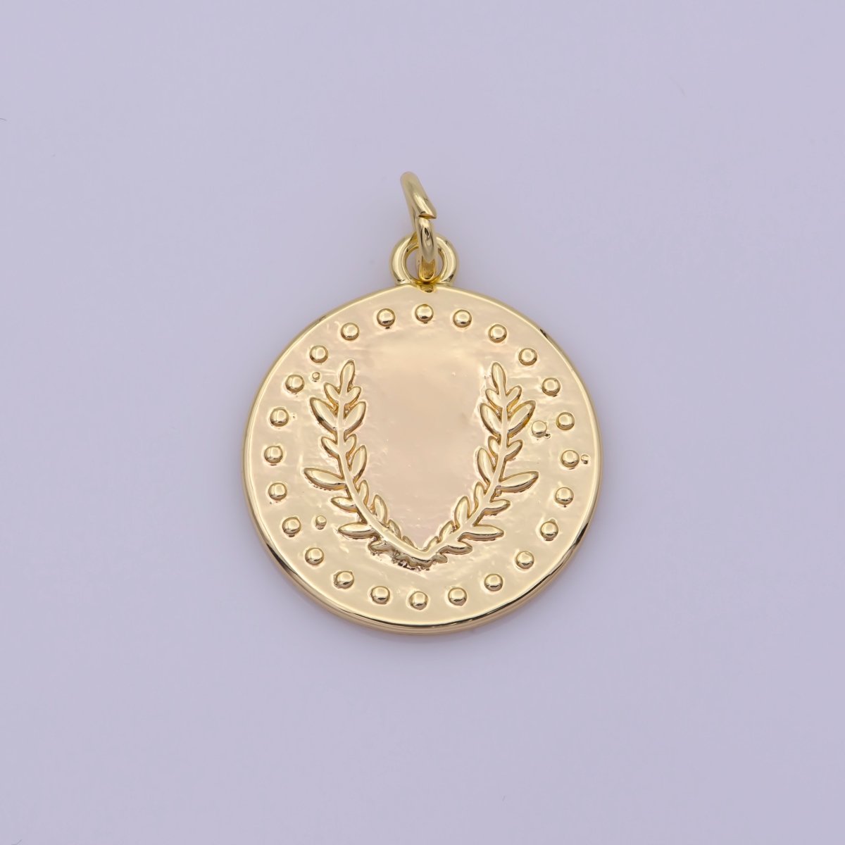 Dainty Greek Olive Leaf Coin Charm in 18k Gold Filled Findings N-194