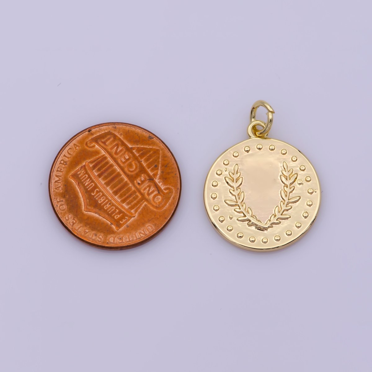 Dainty Greek Olive Leaf Coin Charm in 18k Gold Filled Findings N-194