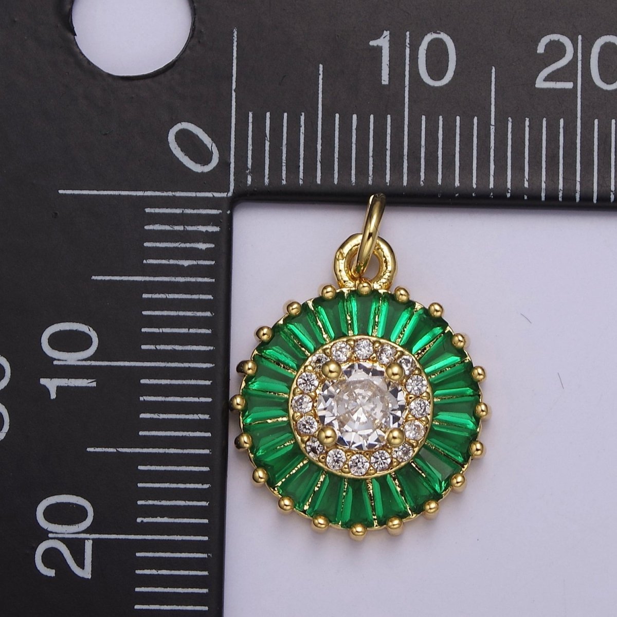 Dainty Green, Pink, Clear, Teal Cubic Zirconia Sun Charm Round Circle Disc CZ Charm for Add on Charm E-720 E-721 E-722 E-723 E-724