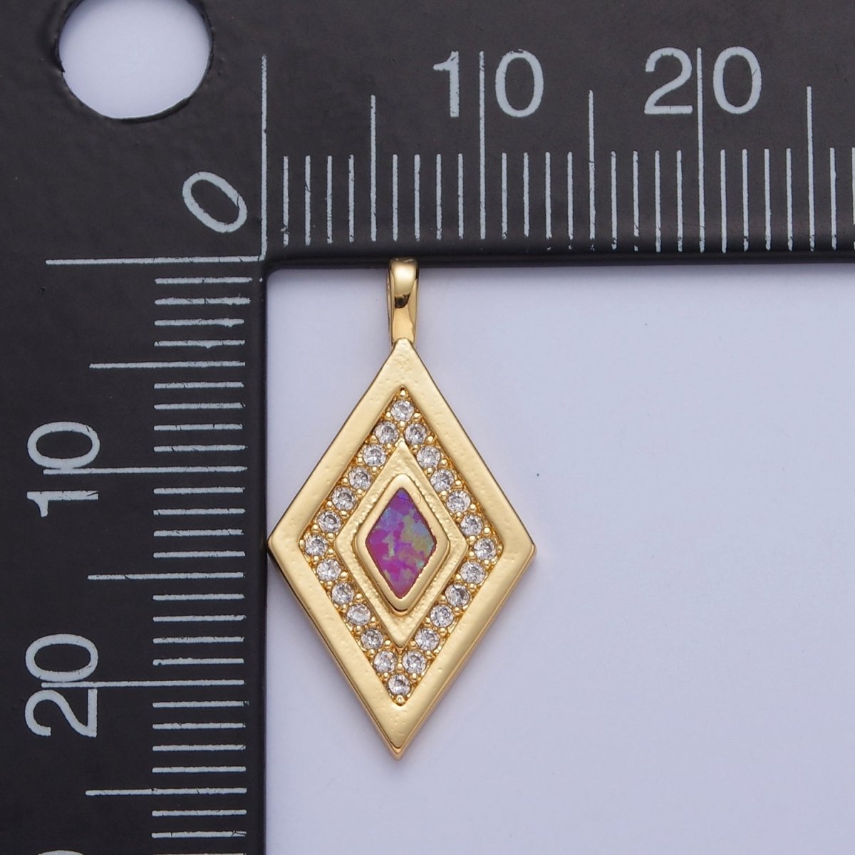 Dainty Opal Rhombus Charm Micro Pave Geometric Pendant I-237 I-241 I-249 I-254