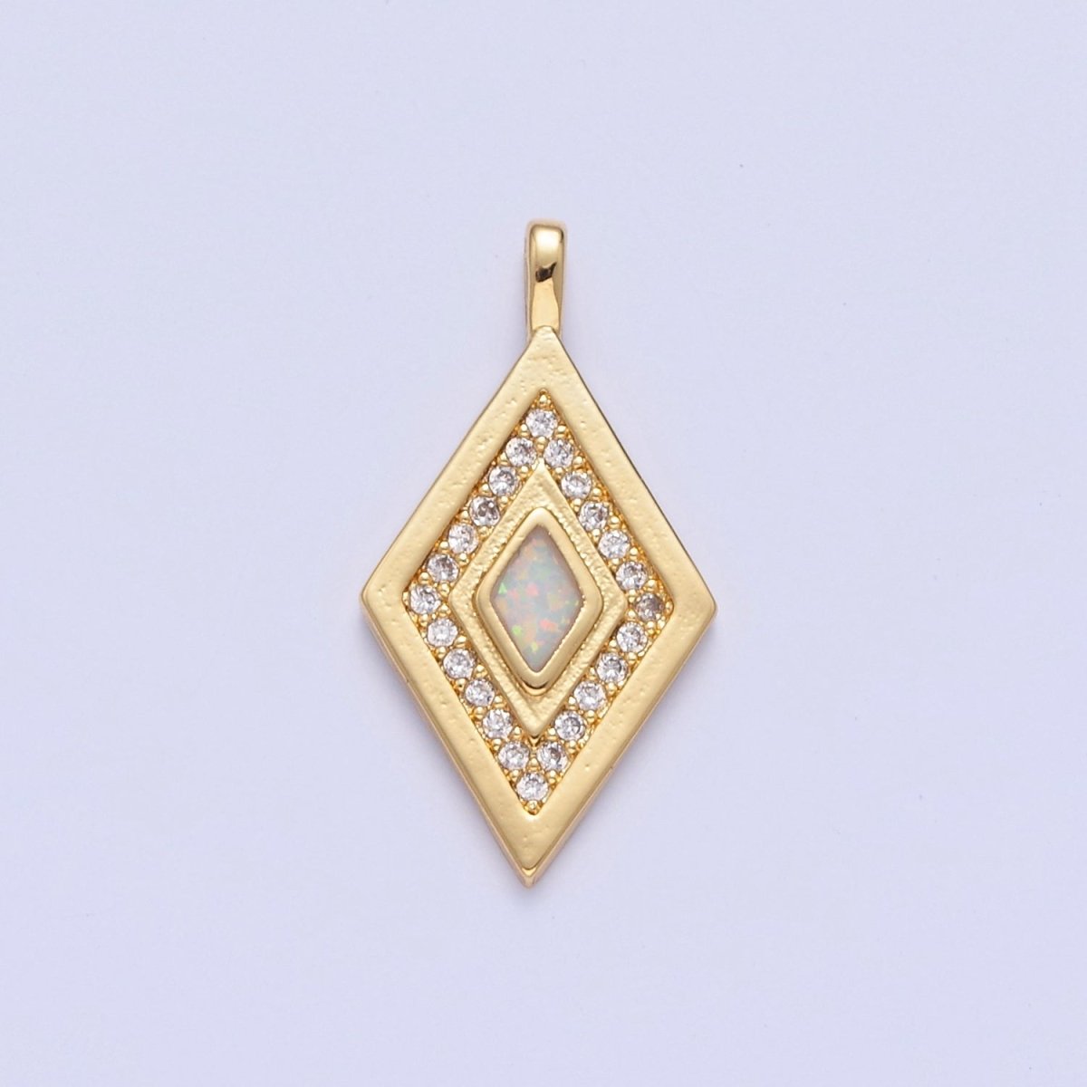 Dainty Opal Rhombus Charm Micro Pave Geometric Pendant I-237 I-241 I-249 I-254