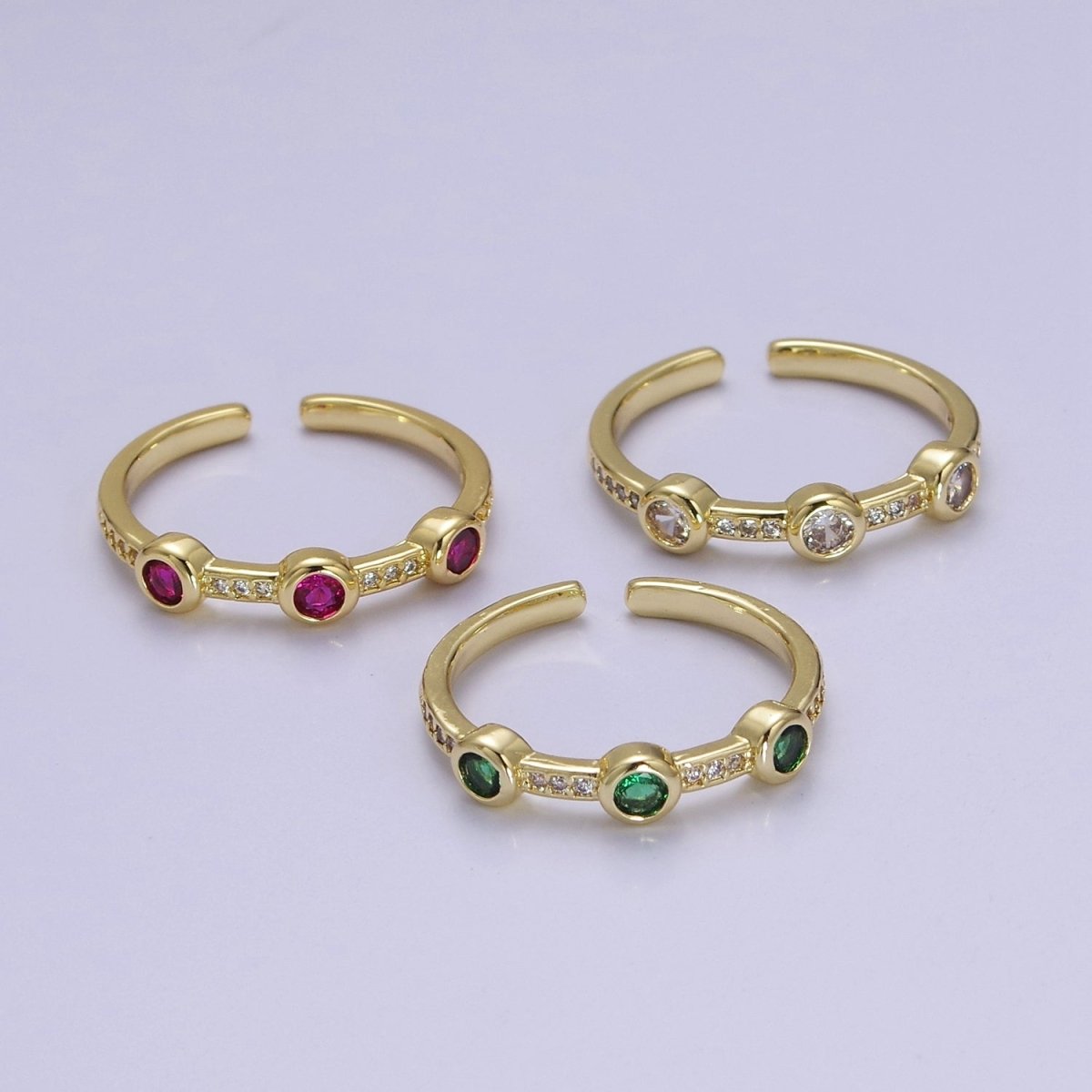 Dainty pink green clear stone ring stackable ring cubic cz gold ring O-2111