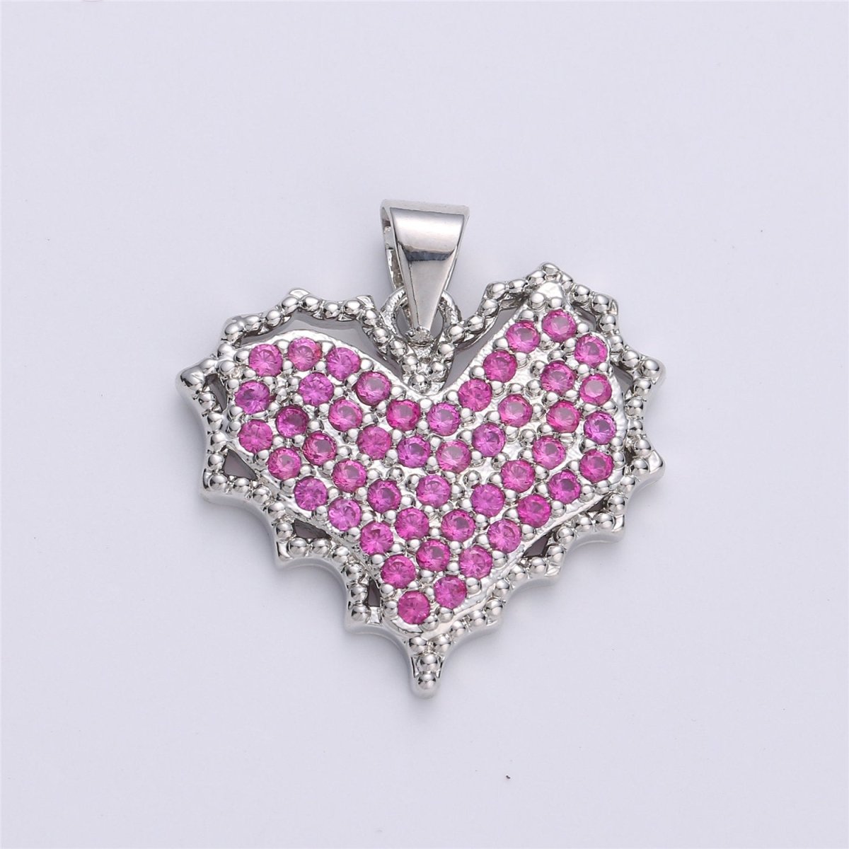 Dainty Pink Micro Pave Heart Charm, Cubic Heart Shape Charm Love Charm 25mm x 20mm for bracelet necklace earring charm Component I-612 I-886