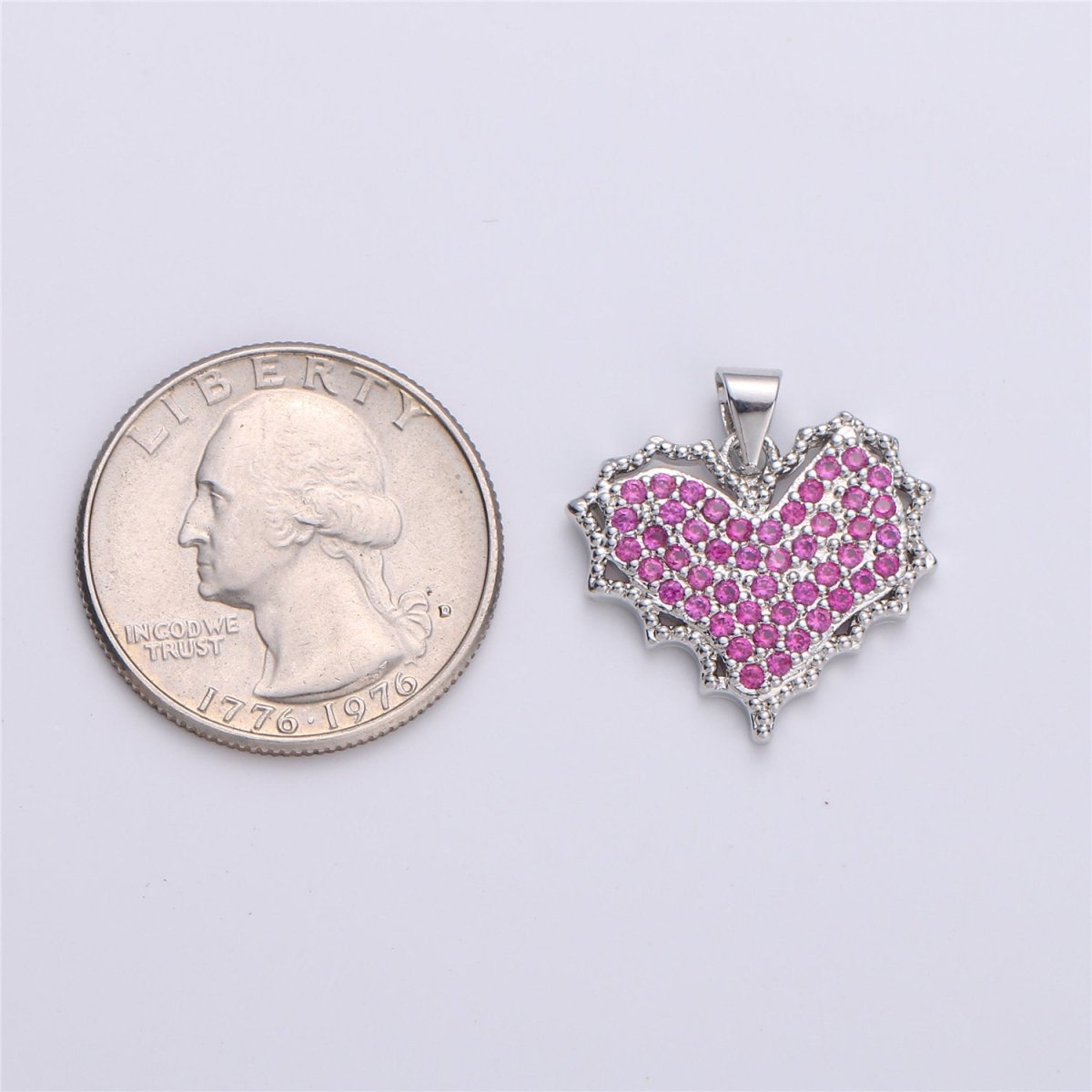 Dainty Pink Micro Pave Heart Charm, Cubic Heart Shape Charm Love Charm 25mm x 20mm for bracelet necklace earring charm Component I-612 I-886