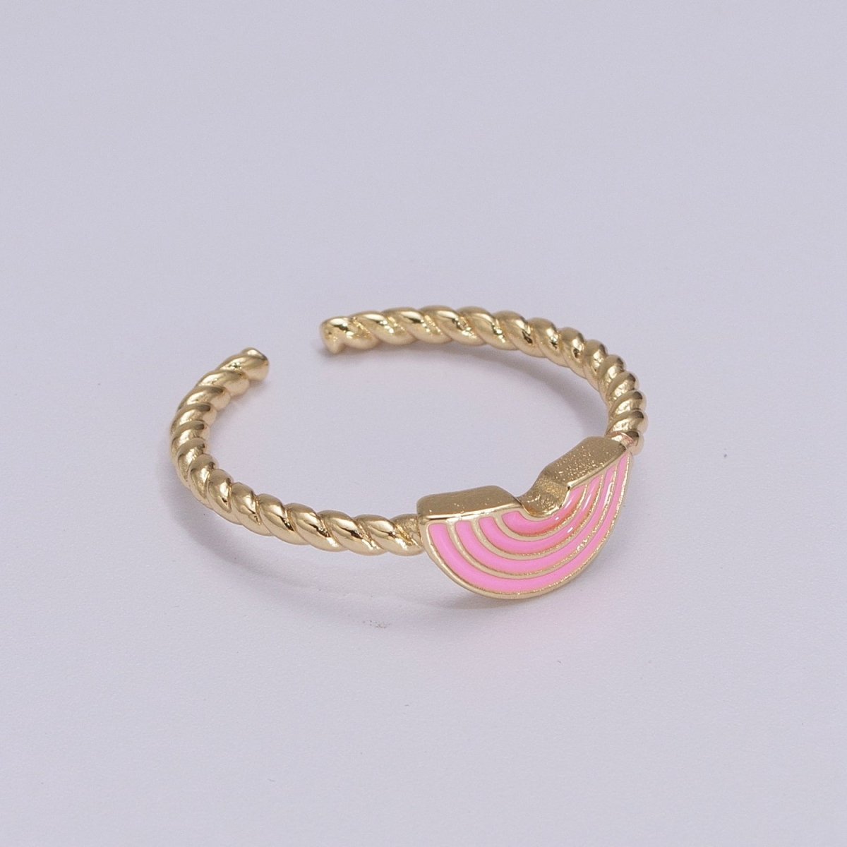 Dainty Rainbow Ring, Pink Enamel Ring Twisted Open Adjustable Ring Christmas New beginning gift U-113 U-114