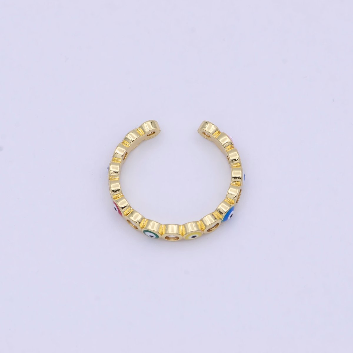 Dainty Red / Blue Gold Filled Evil Eye Ring Open Adjustable Ring S-391