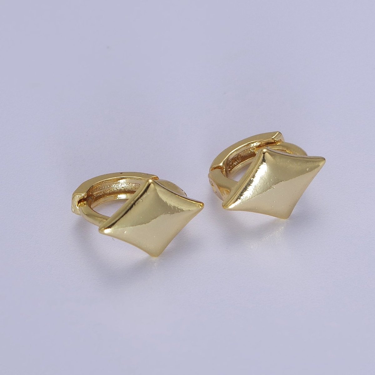 Dainty Rhombus Huggie Earrings | Tiny Geometric Hoops | Polygon Minimalist Earring V-091