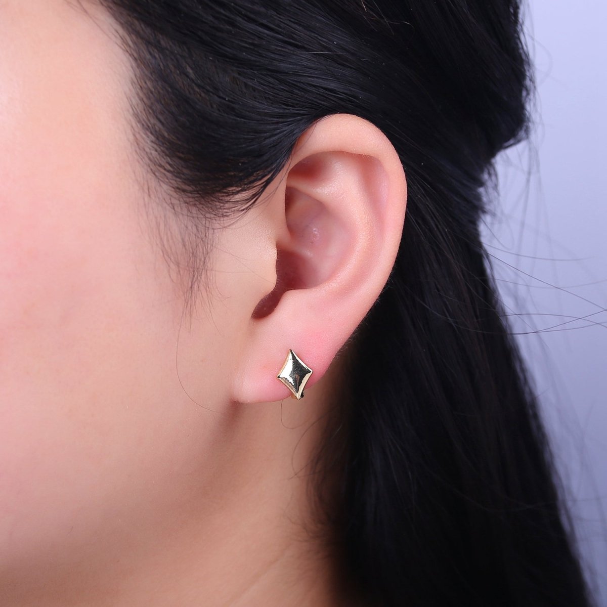 Dainty Rhombus Huggie Earrings | Tiny Geometric Hoops | Polygon Minimalist Earring V-091