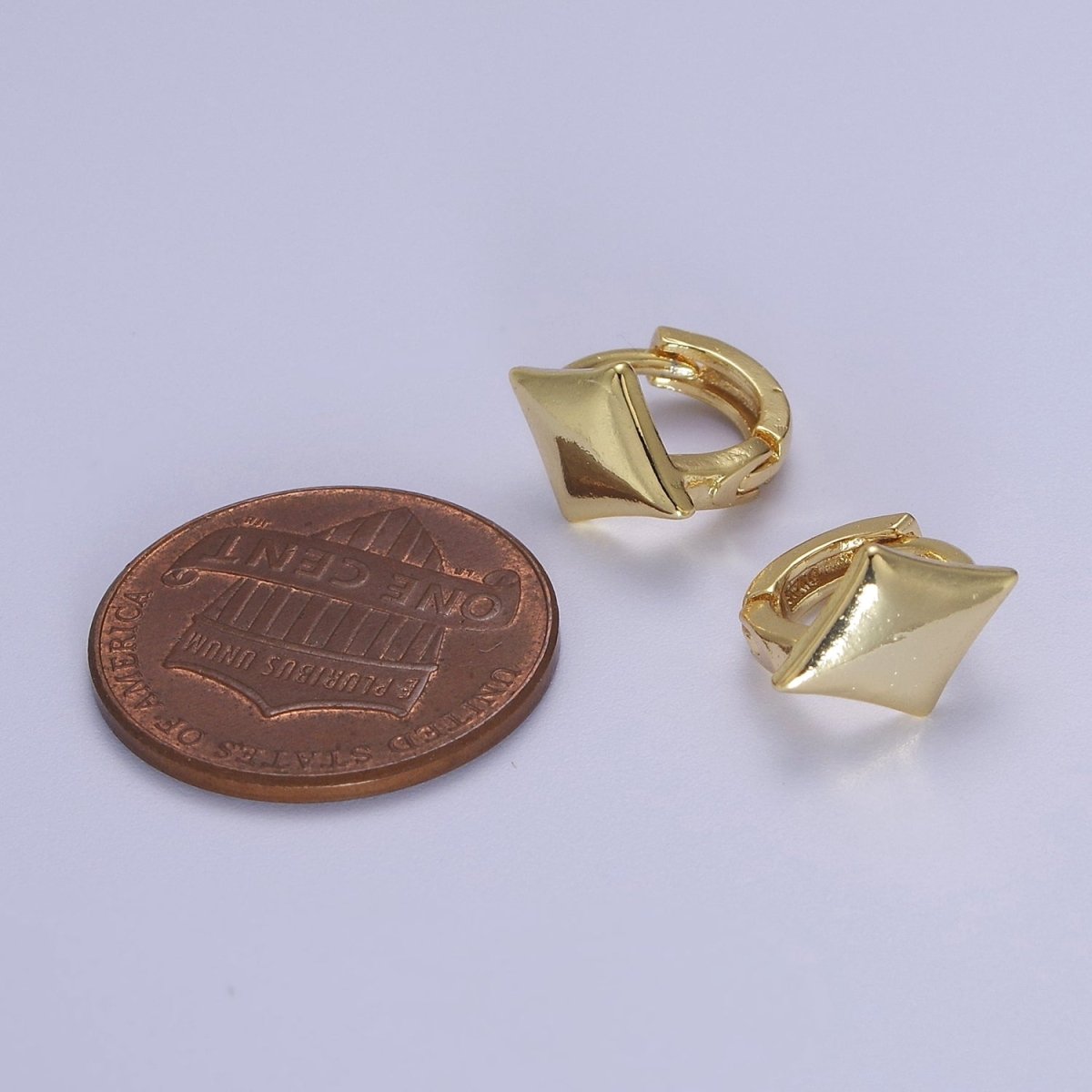 Dainty Rhombus Huggie Earrings | Tiny Geometric Hoops | Polygon Minimalist Earring V-091