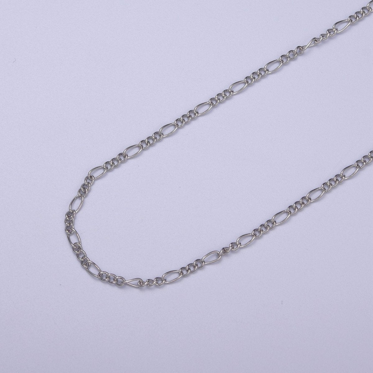 OS Dainty Silver Figaro long and short Chain by Yard Wholesale Bulk Unfinished Chain for Jewelry Making | ROLL-762 Clearance Pricing