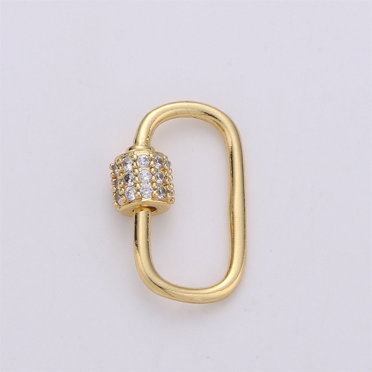Dainty Small Carabiner Screw Clasp, Screw Clasp Oval, Interlocking Oval Clasp, Pave Oval Shaped Clasps, Gold Color Only K-471