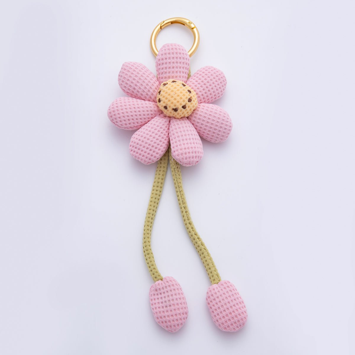 18K Gold Filled Pink, Yellow, Green, White Flower Daisy Plush Bag Charm Keychain WB-00082