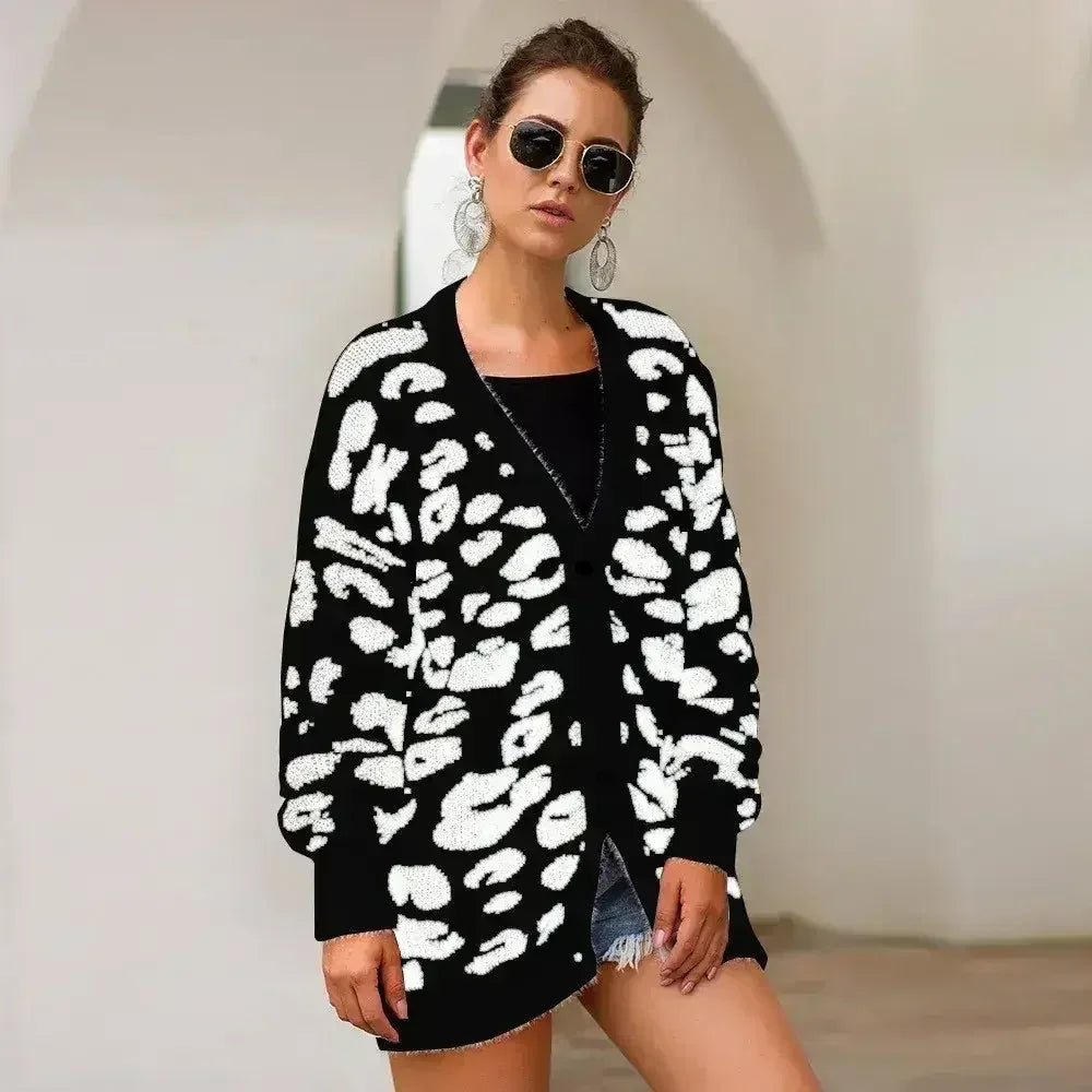 Long sleeve small cardigan leopard sweater