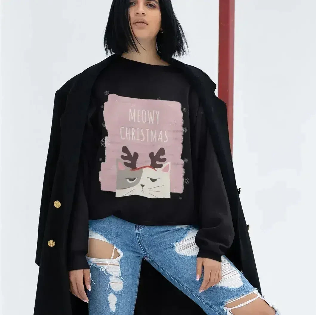 Meowy Christmas Sweatshirt - Festive Cat Loungewear | Femstylo