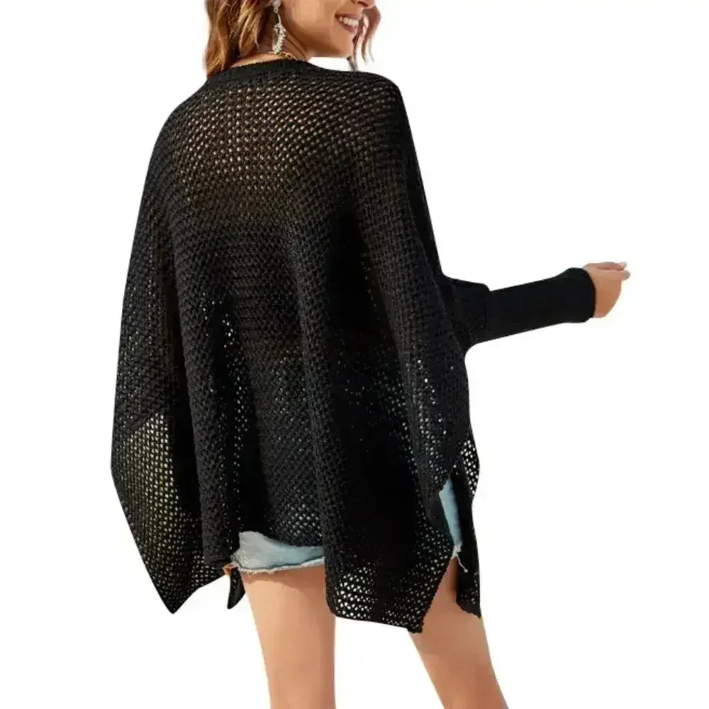Batwing Open Knit Sweater – Oversized Box Fit | Black/White
