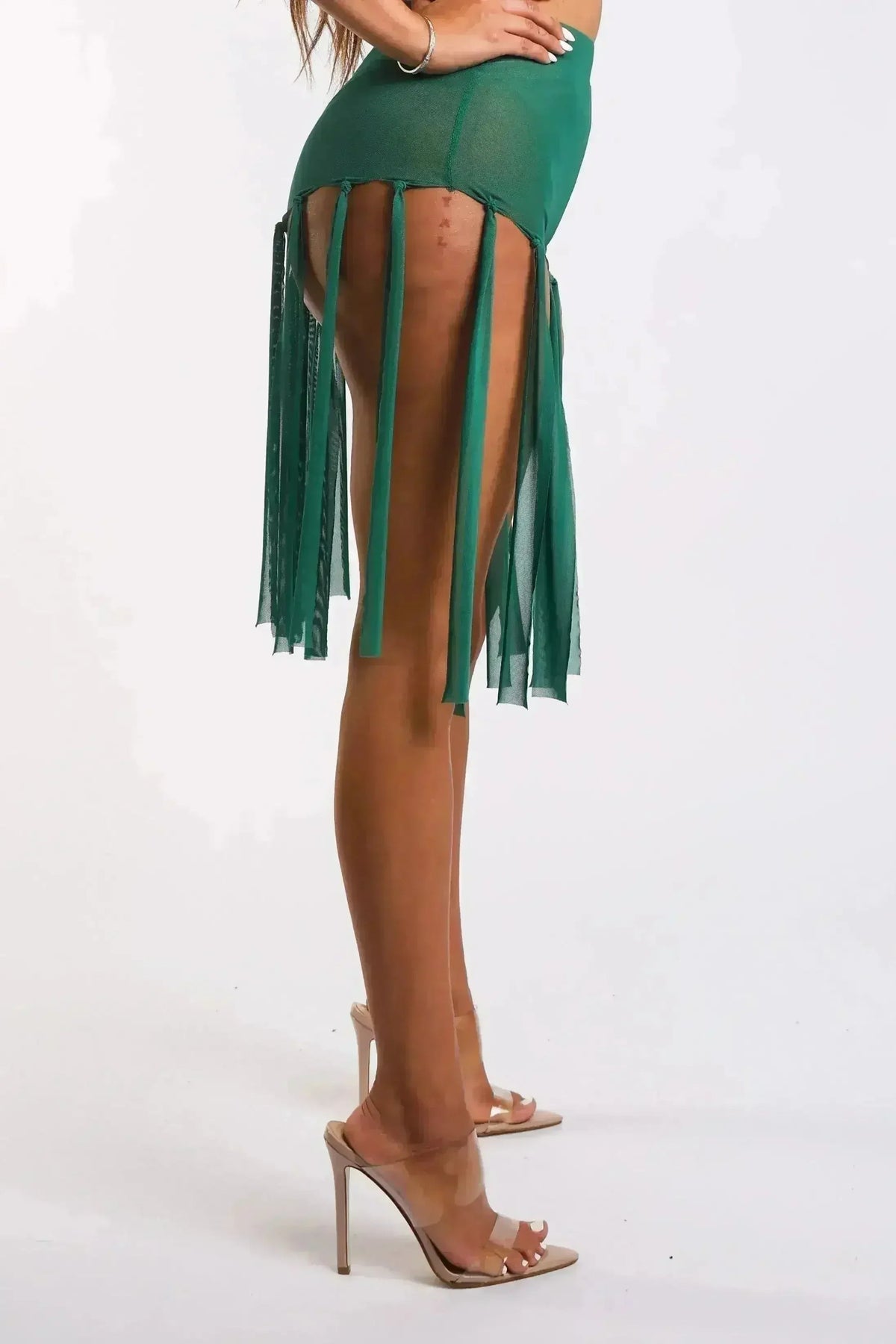 Get Party-Ready with These Fringed Mesh Sexy Shorts GREEN