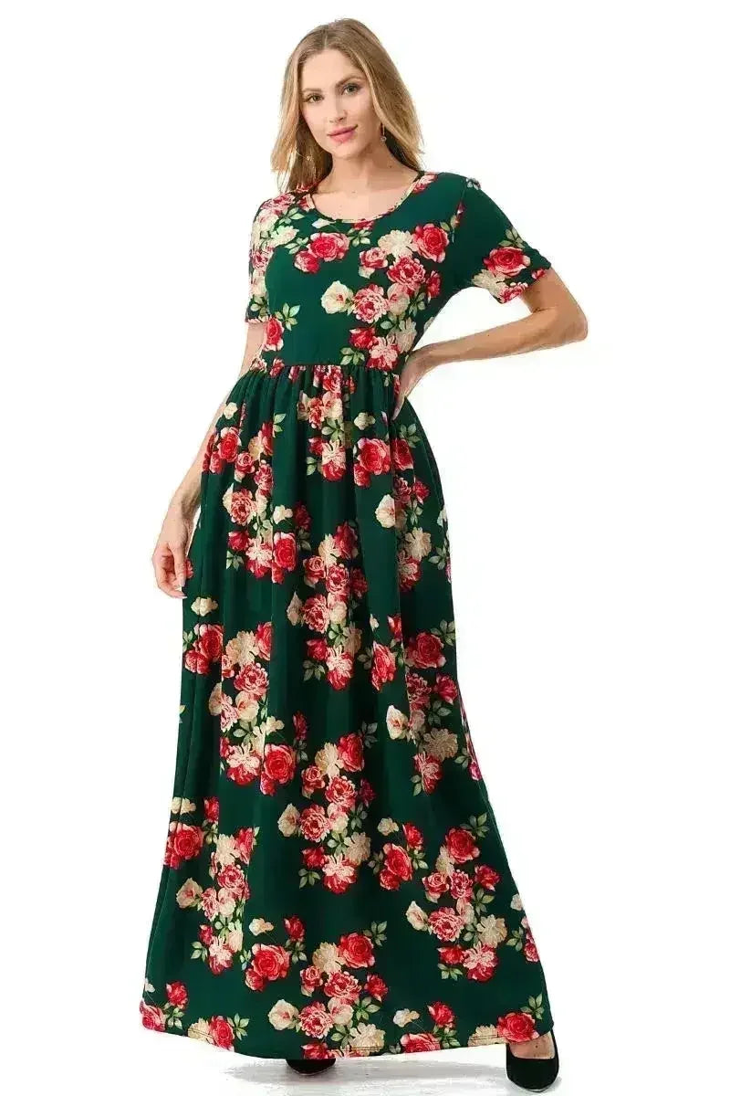 Maxi Short Sleeve Dress with Pockets in Solids and Print
