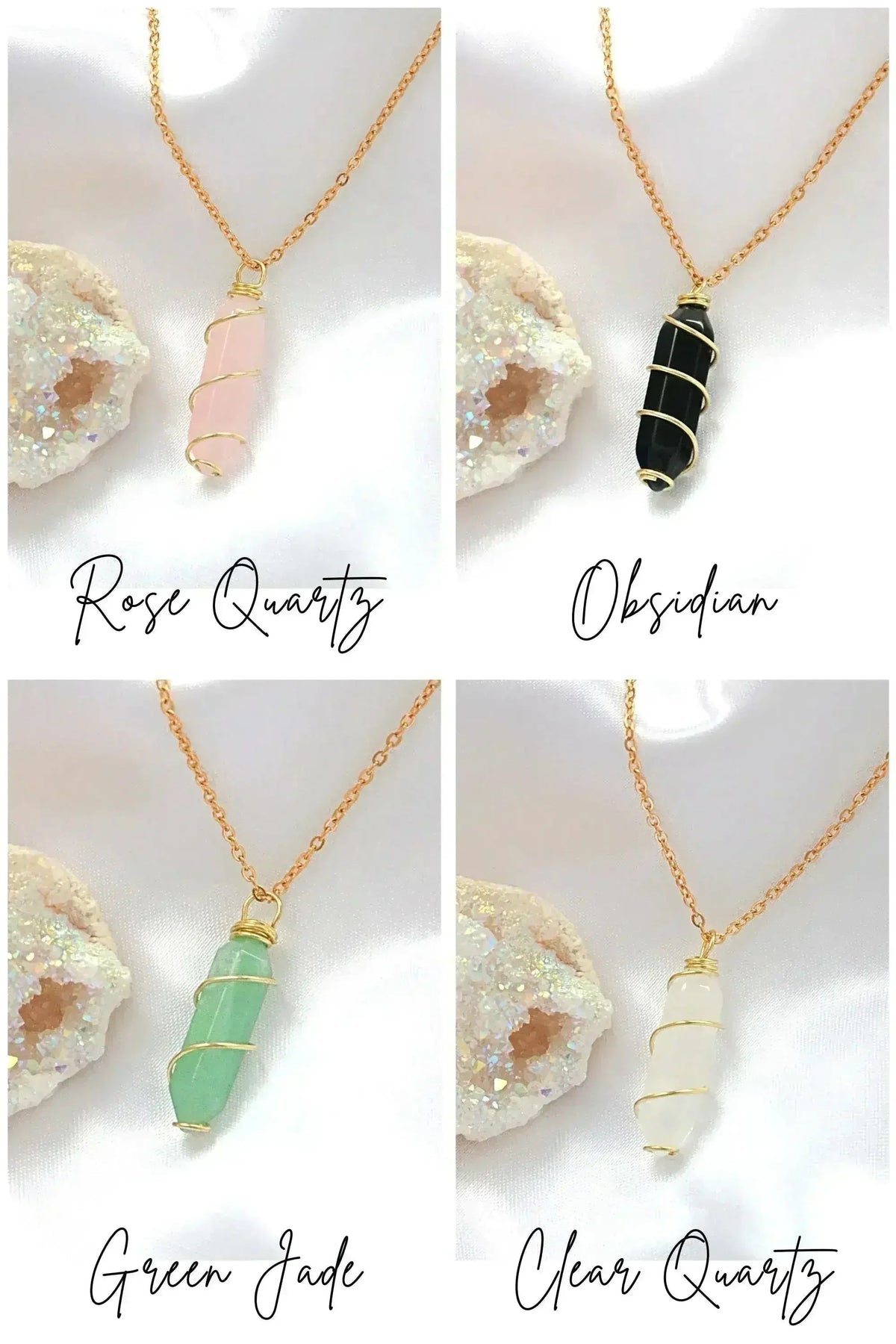 18K Double Ended Natural Healing Crystals Hand Wired Necklace