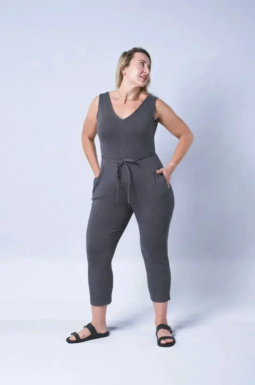 Axty V-Neck Jumpsuit - Versatile Cotton Romper | Femstylo