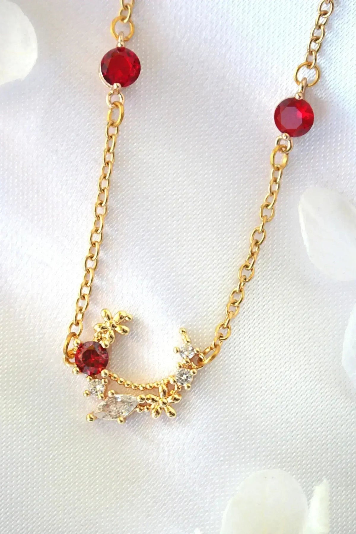 “Fairy Garden” 24K Red CZ Necklace