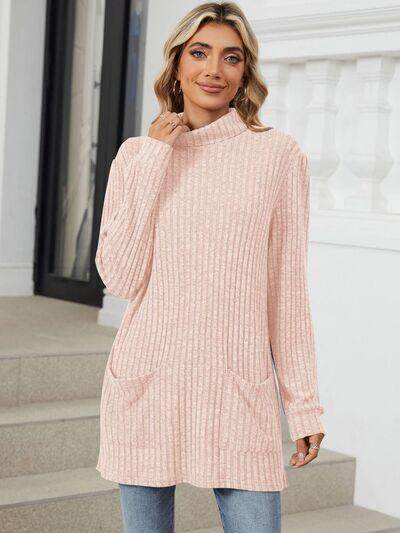 Ribbed Mock Neck Long Sleeve T-Shirt for Women Stylish Wear