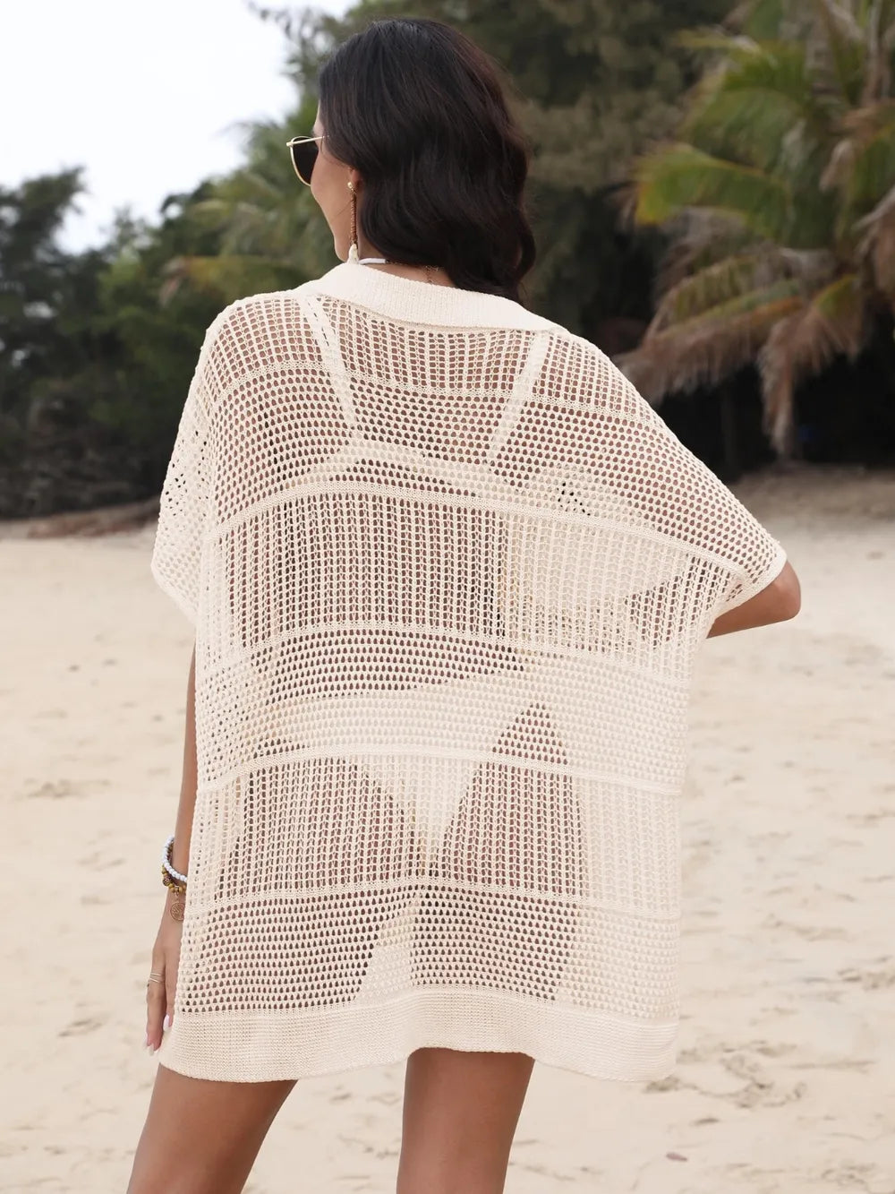 Hollow Out Collared Neck Cover-Up