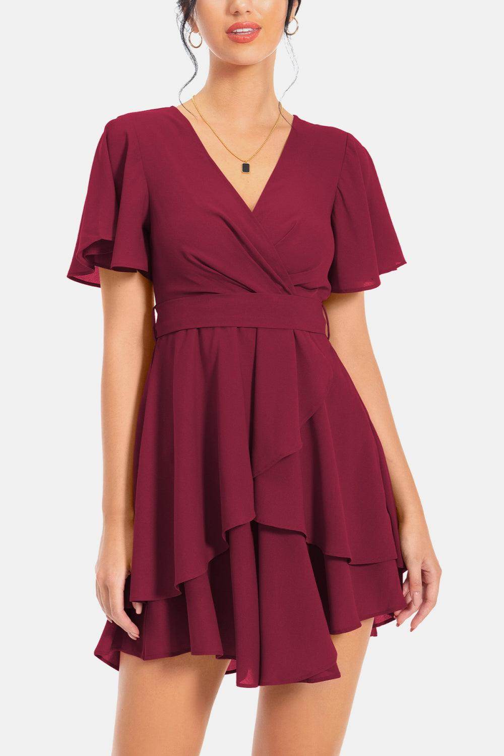 Surplice Neck Flutter Sleeve Dress for Chic Summer Style