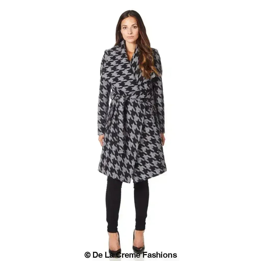 De La Creme - Womens Dogtooth Grey Duster Coat