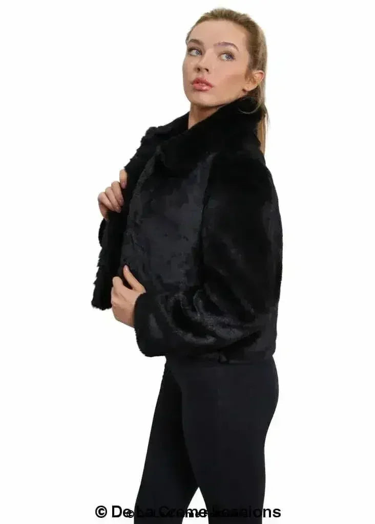 De La Creme Womens Faux Fur Cropped Aviator Bomber