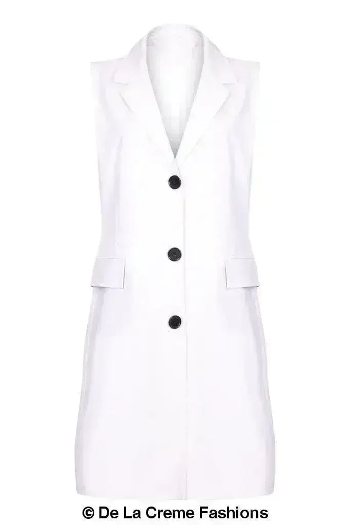 De La Creme - Womens Spring/Summer Sleeveless Hip Length Blazer Coat