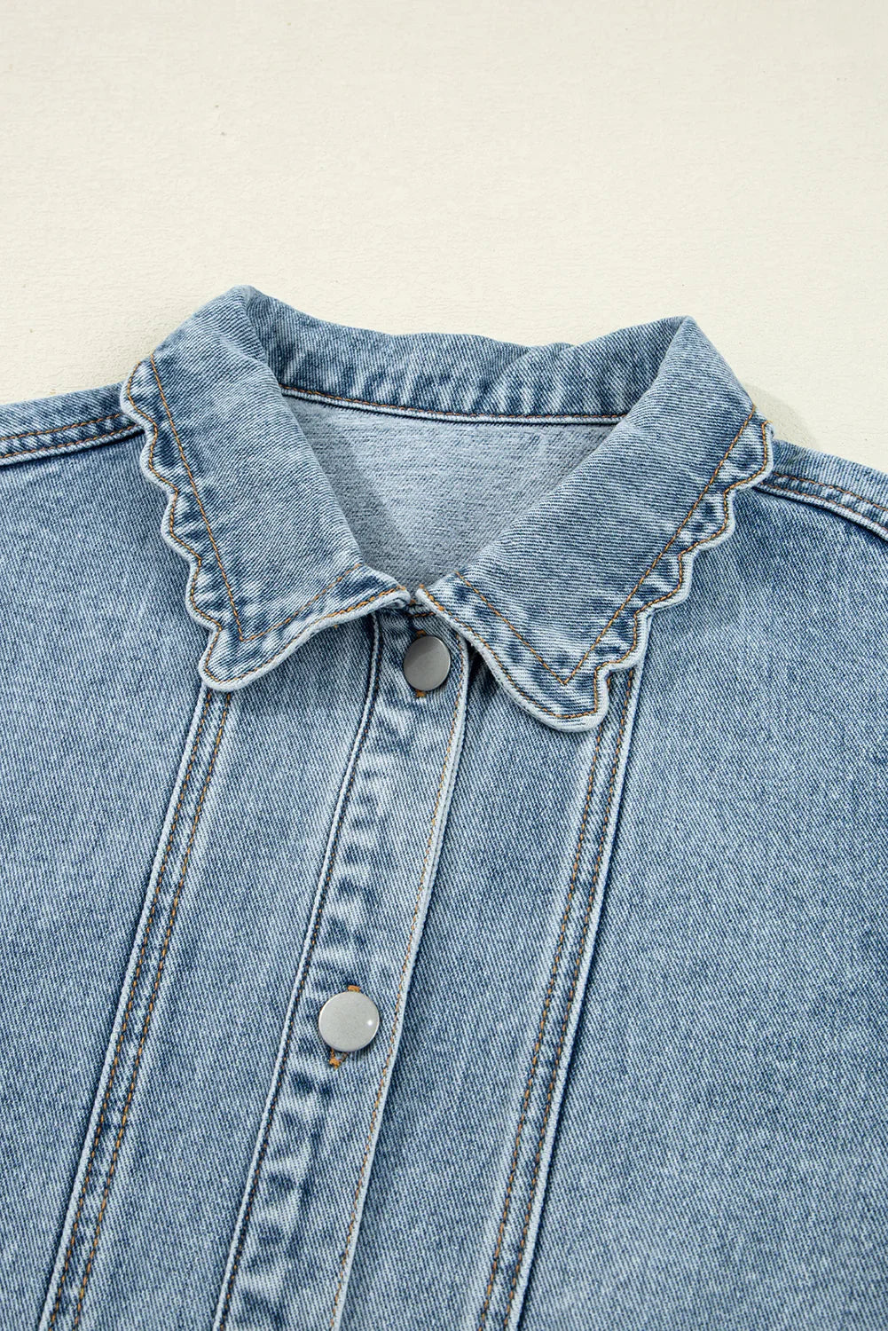 Myosotis Scallop Trim Collar Pocket Button Up Denim Jacket
