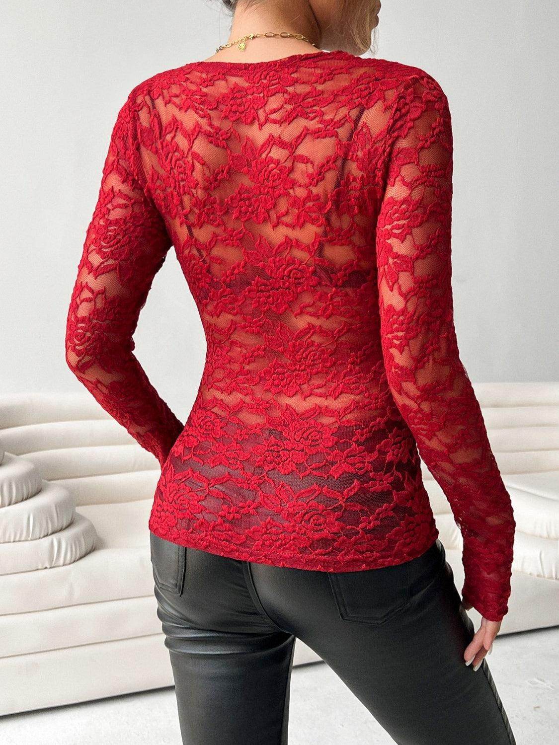 V-Neck Long Sleeve Lace Top for Women in Various Sizes