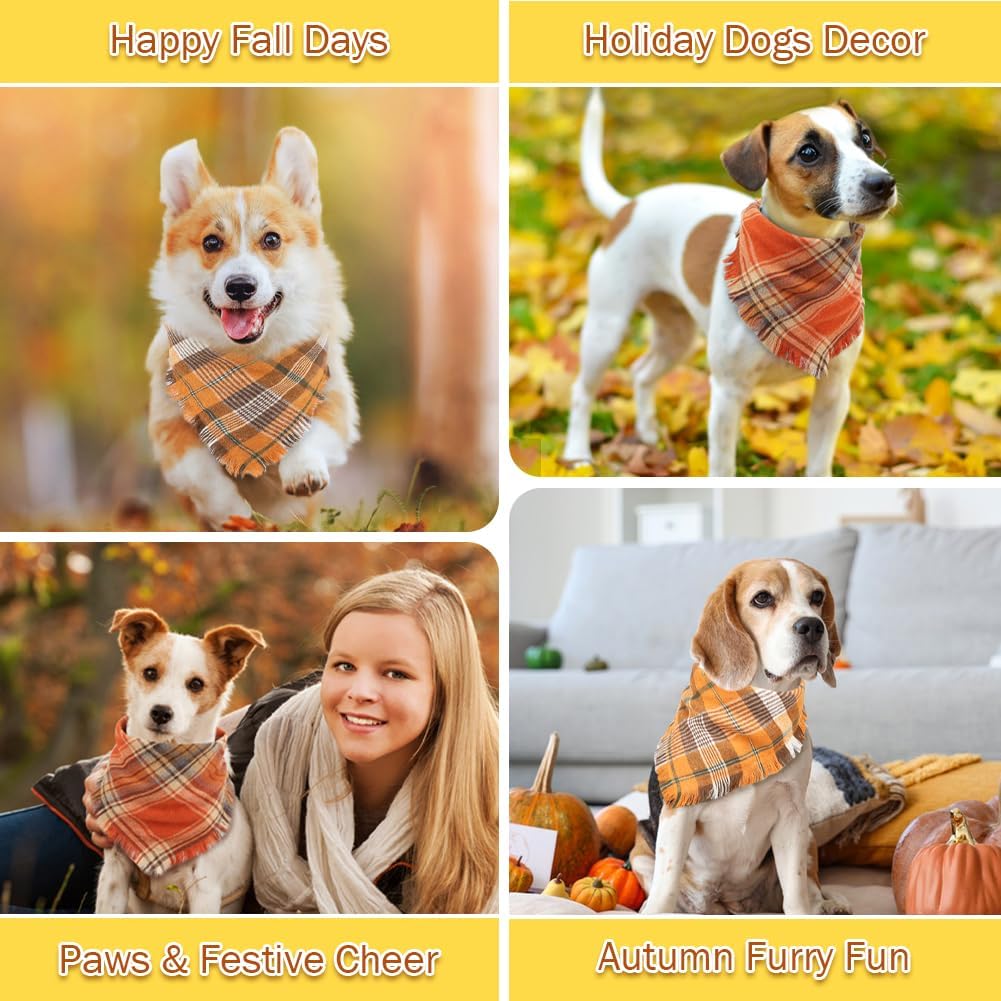 Vivifying Fall Dog Bandana With Tassels Edges Classic Plaid Triangle Dog Apparel Accessories Unny Dog Scarf Costume For Thanksgiving Photo Prop And Party Decor