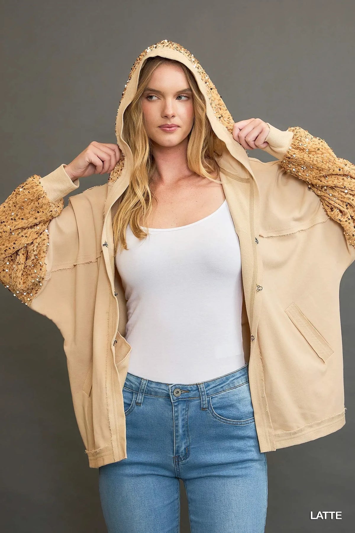 Umgee Sequined French Terry Jacket