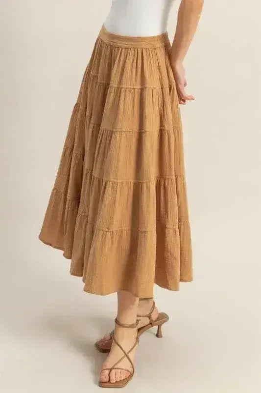 HYFVE Double Gauze Tiered Midi Skirt with Pockets
